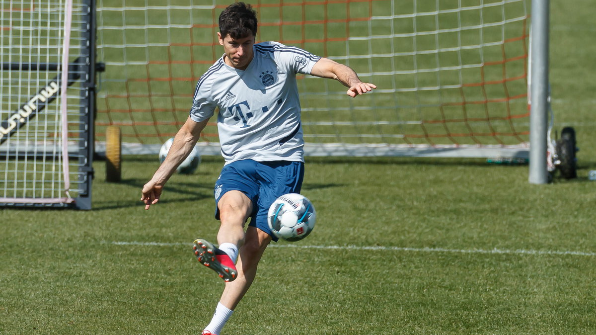 Robert Lewandowski w czasie treningu Bayernu