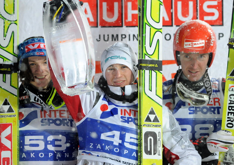 Kamil Stoch po pierwszej wygranej w Pucharze Świata (Zakopane, 2011)