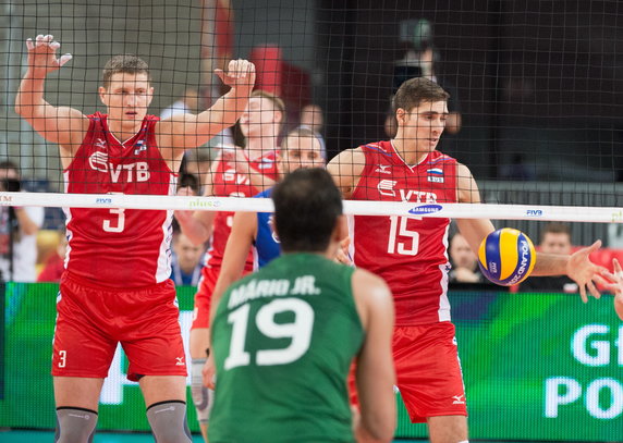 SIATKÓWKA FIVB MISTRZOSTWA ŚWIATA 2014 ROSJA BRAZYLIA (Nikolay Apalikov Dmitriy Ilinykh Mario Da Silva)