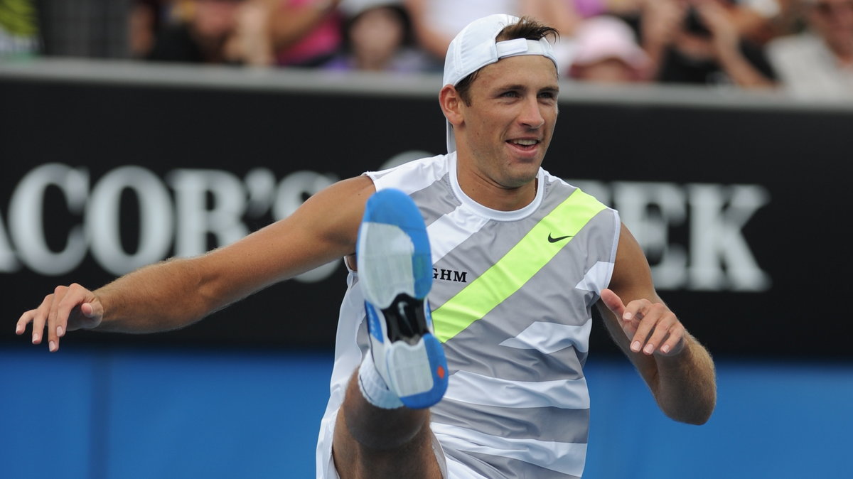 W ten sposób Łukasz Kubot cieszył się zawsze po sukcesach w Australian Open. Żaden z tenisistów nie tańczy kankana tak pięknie jak on...