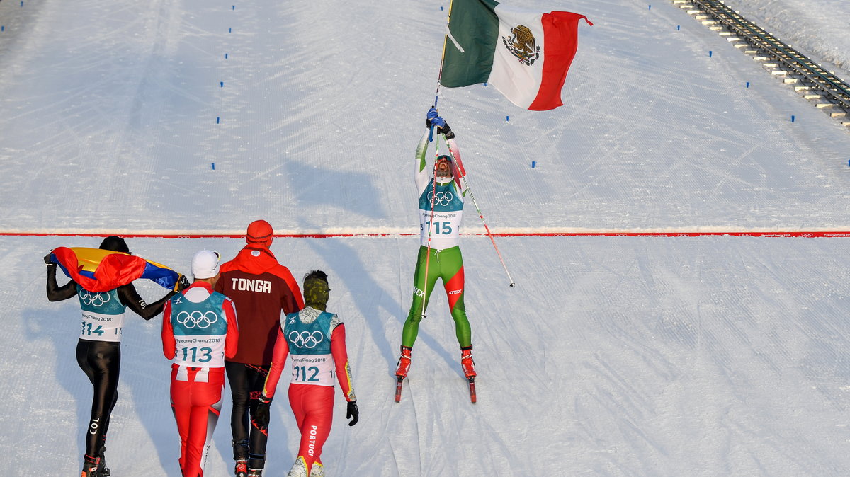 German Medrazo na mecie biegu na 15 km w Pjongczangu