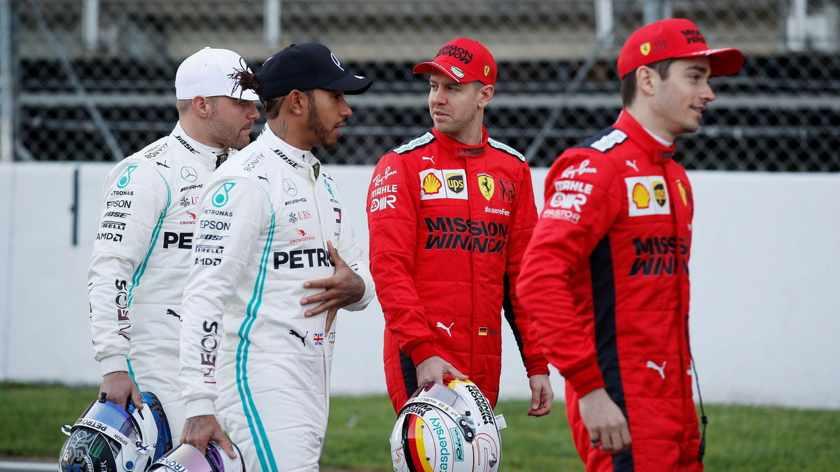 Valtteri Bottas, Lewis Hamilton (Mercedes), Sebastian Vettel i Charles Leclerc (Ferrari)