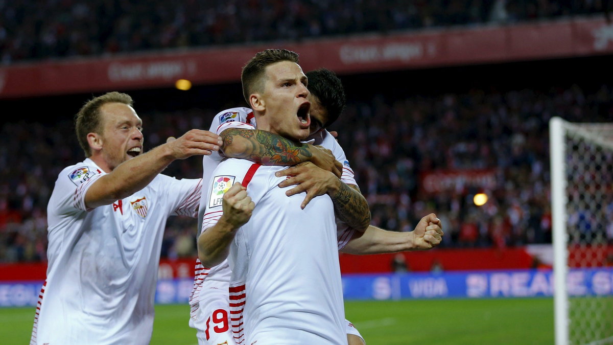 Sevilla's Kevin Gameiro celebrates after scoring against Celta Vigo