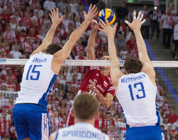 SIATKÓWKA FIVB MISTRZOSTWA ŚWIATA 2014 POLSKA ROSJA  (Mariusz Wlazły Dmitriy Ilinykh Dmitriy Muserskiy )