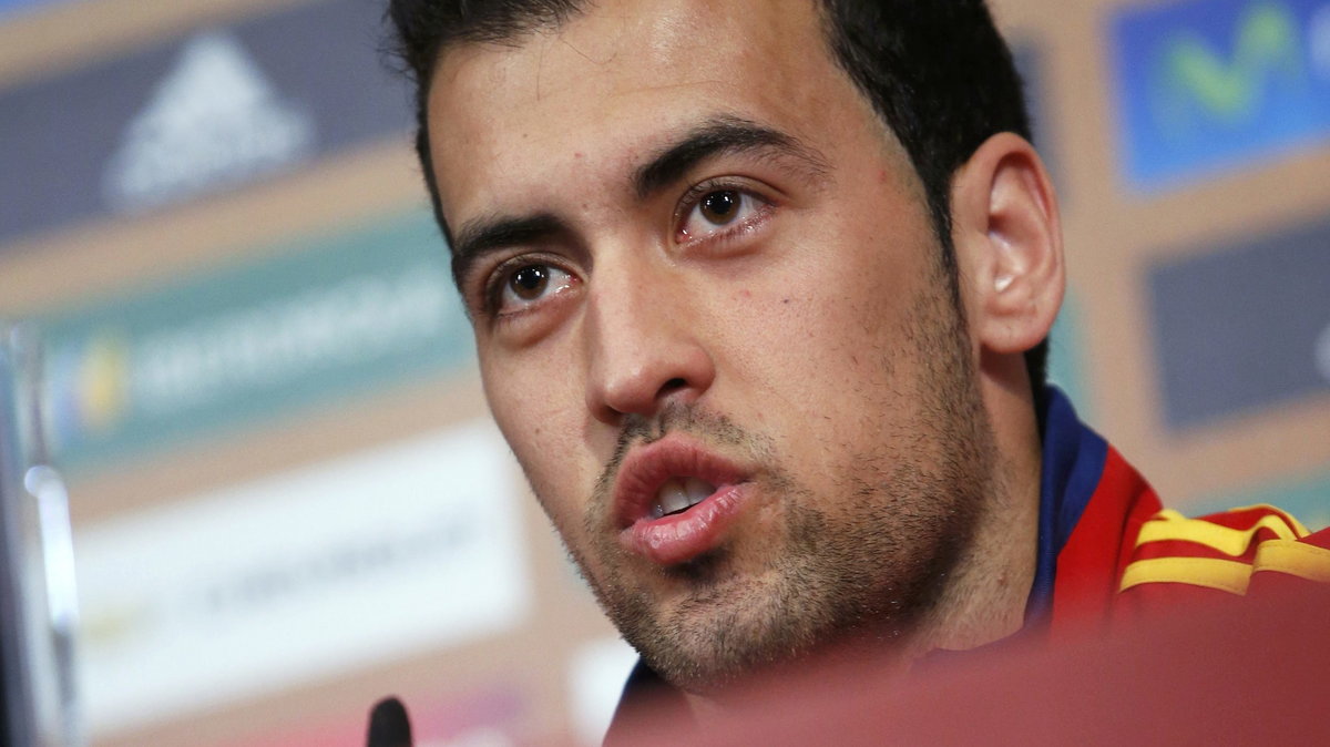 Spain's national soccer player Busquets attends a news conference ahead of the Euro 2012 in Gniewino