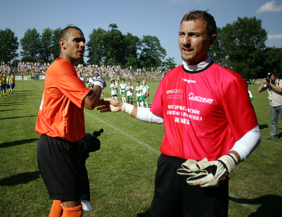 Jerzy Dudek podczas meczu towarzyskiego z okazji 85-lecia Concordii Knurów w 2008 r.