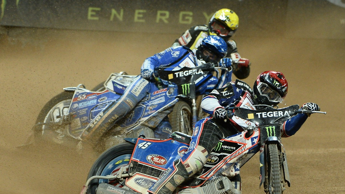 Greg Hancock (czerwony), Matej Zagar (niebieski) Tai Woffinden (żółty)