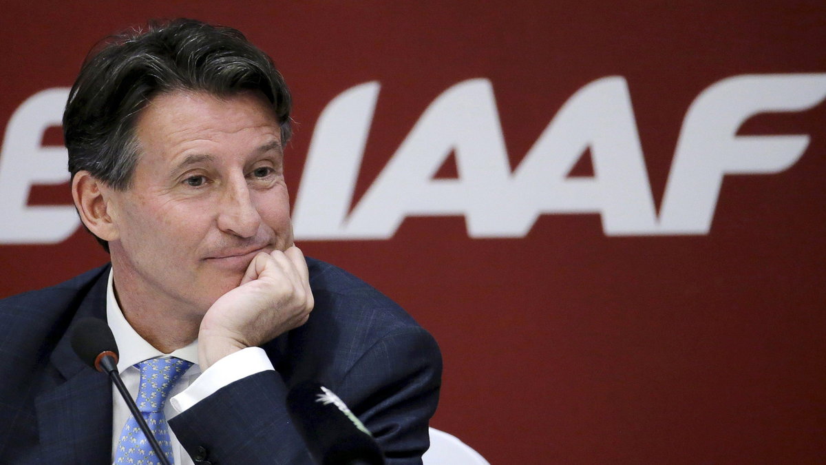 File photo of then-newly elected President of International Association of Athletics Federations Coe listening to a question at a news conference in Beijing