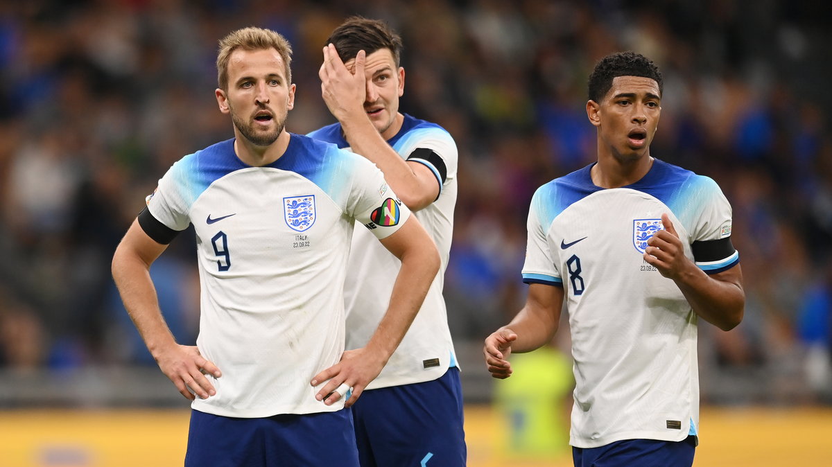 Harry Kane, Harry Maguire i Jude Bellingham po porażce z Włochami