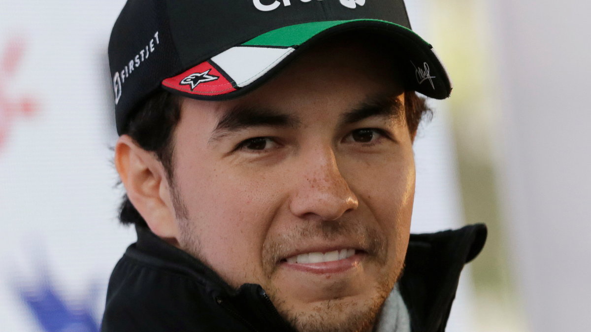 Force India Formula One driver Sergio Perez of Mexico attends a news conference, at the Plaza Carso in Mexico City