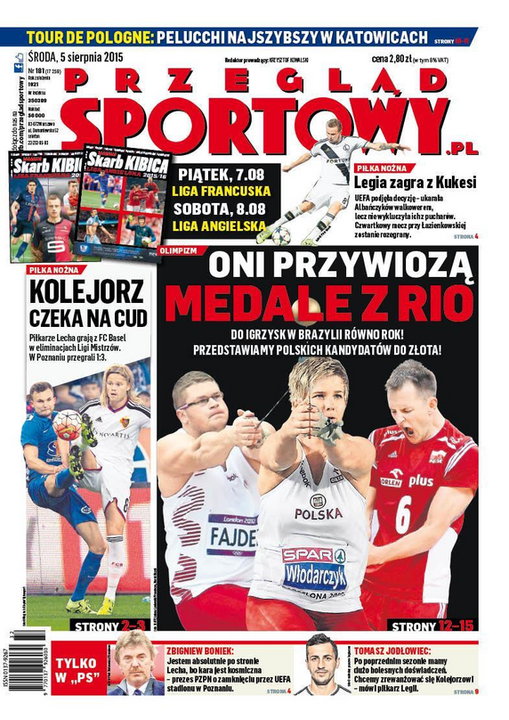 Okładka "Przeglądu Sportowego" z 5 sierpnia 2015 roku.