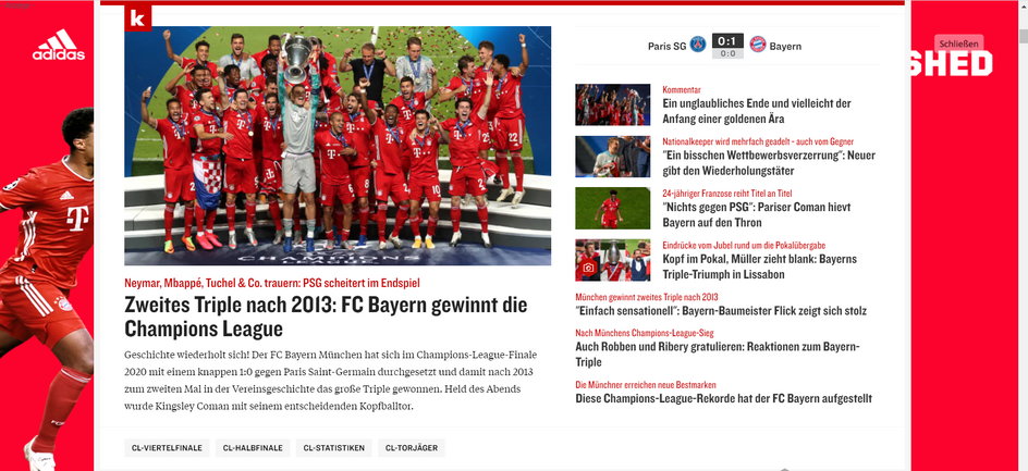 Kicker: Drugi tryplet od 2013: FC Bayern wygrał Ligę Mistrzów