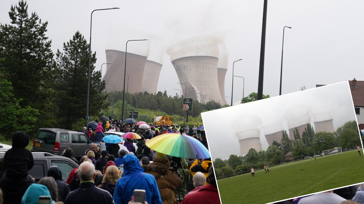 Wyburzenie betonowych wież przerwało mecz piłki nożnej