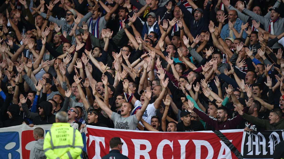 Fani Hajduk Split podczas meczu Ligi Europy z Evertonem