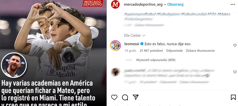 Leo Messi dementuje słowa o jego synu