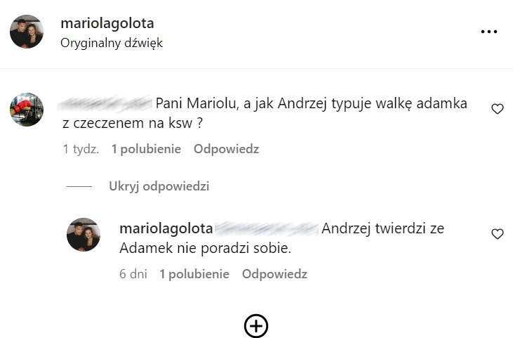 Mariola Gołota odpowiedziała na pytanie internauty