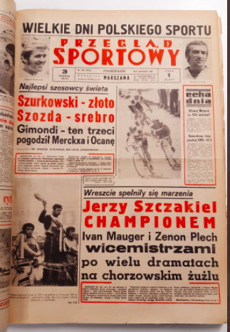 Pierwsza strona Przeglądu Sportowego po zwycięstwie Jerzego Szczakiela w finale mistrzostw świata 