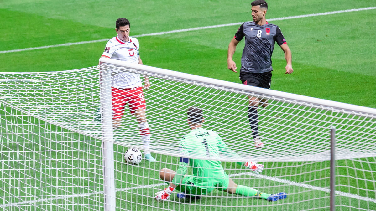 Robert Lewandowski w meczu z Albanią