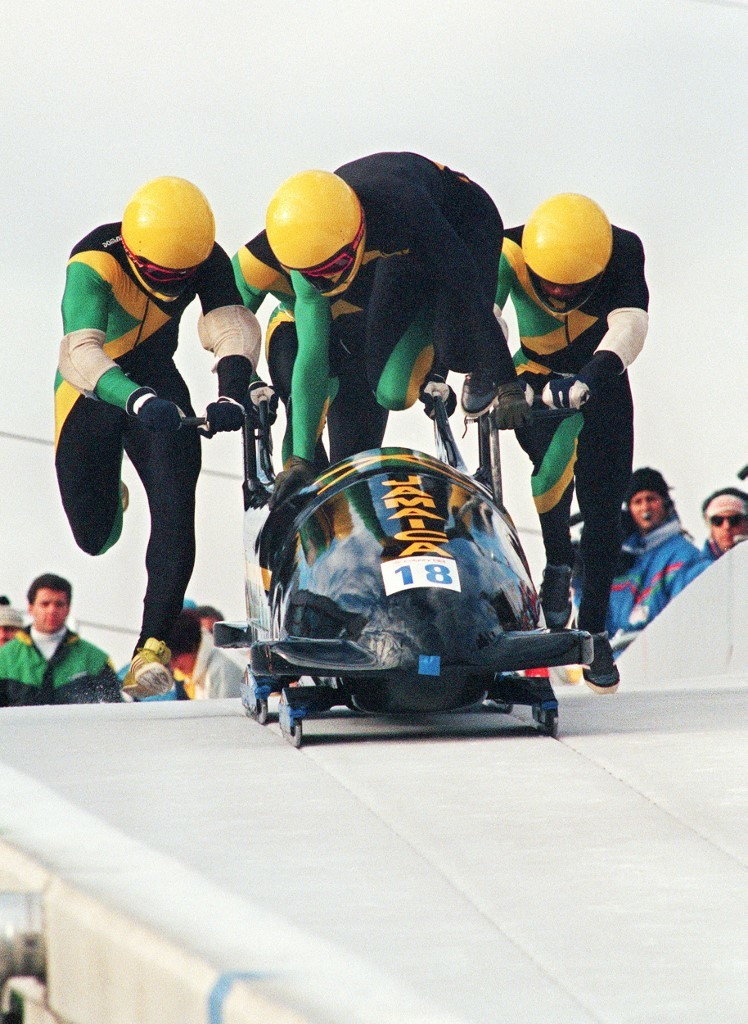 Reprezentacja jamajskich bobsleistów podczas igrzysk w Calgary (27.02.1988)