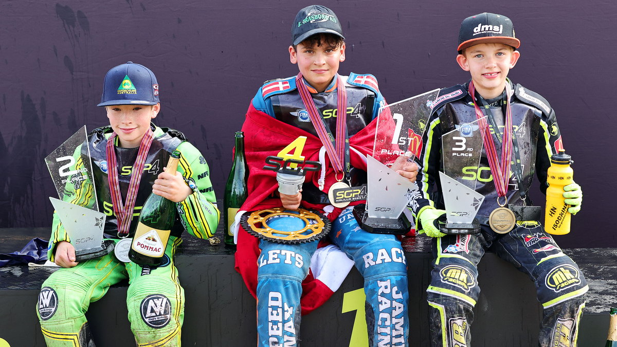 Podium SGP4 2023. Od lewej: Cooper Antone (Australia), Elias Jamil (Dania) i Niklas Bager (Dania)