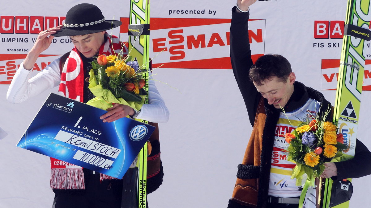 Kamil Stoch i Adam Małysz na podium w Planicy.