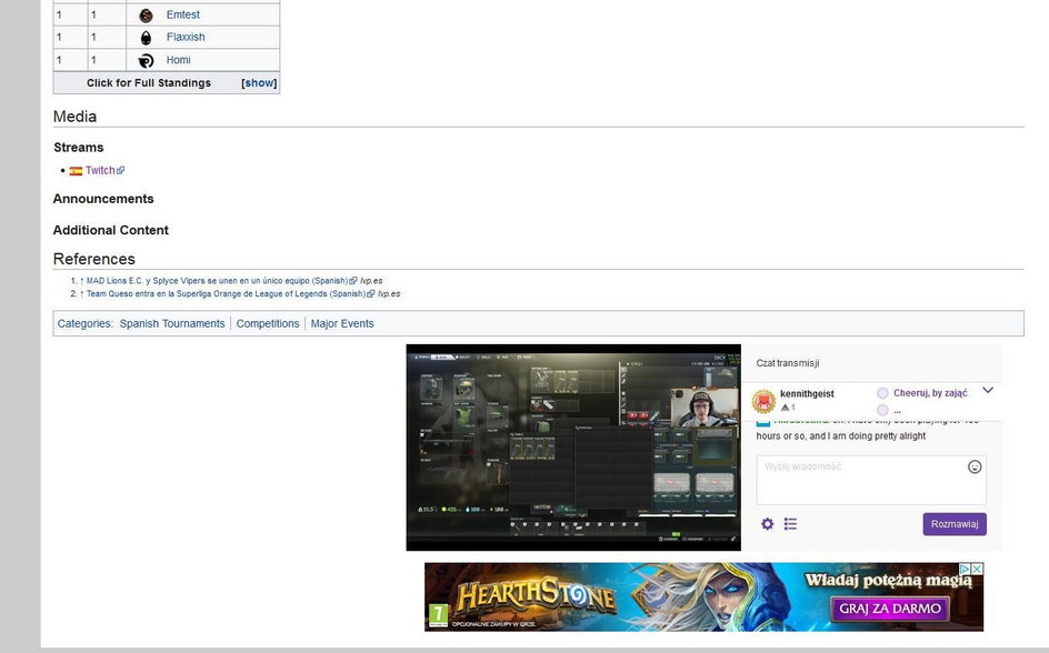 Stream osadzony na gamepedii