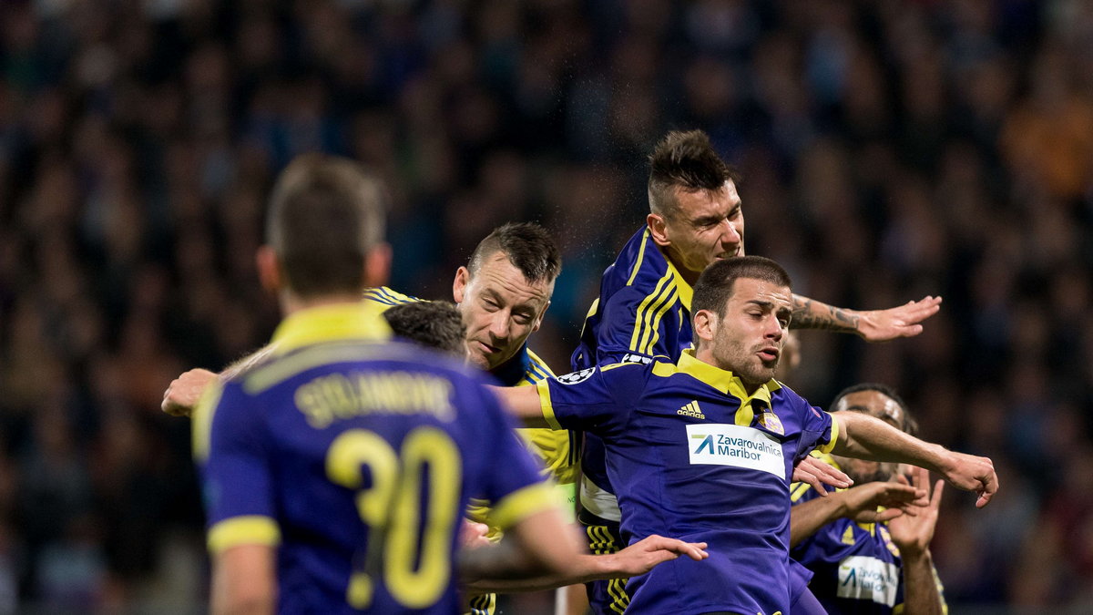 Piłkarze NK Maribor w meczu z Chelsea Londyn