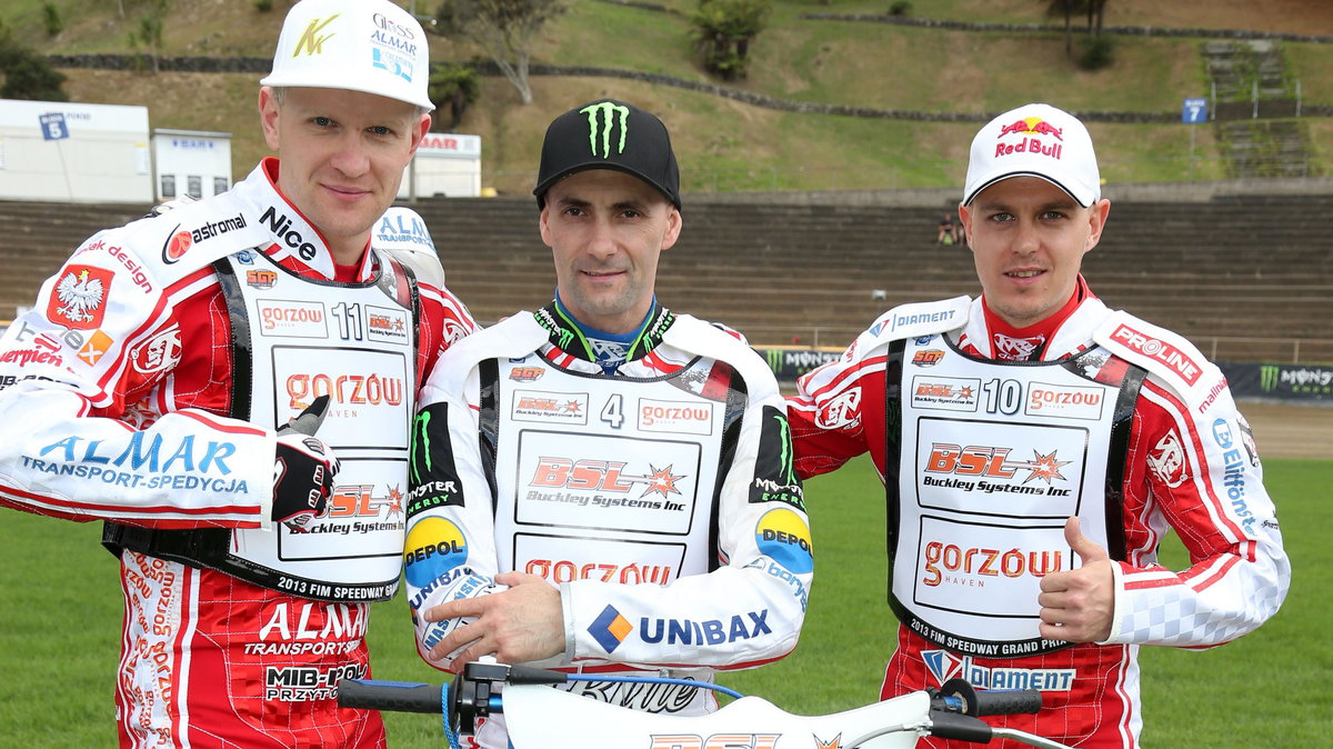 Krzysztof Kasprzak (L), Tomasz Gollob (C) i Jarosław Hampel (P)