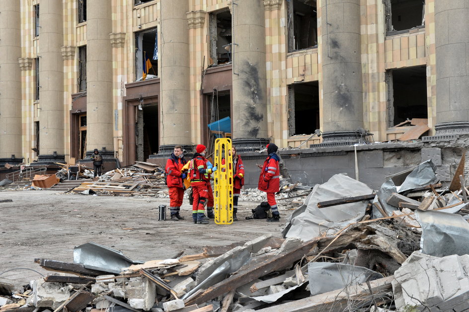 Centrum Charkowa po ostrzale rosyjskim (plac Wolności)