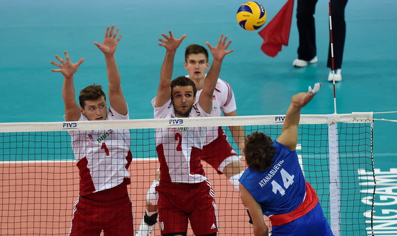 SIATKÓWKA FIVB MISTRZOSTWA ŚWIATA 2014 POLSKA SERBIA ( Aleksandar Atanasijevic Mateusz Mika Piotr Nowakowski )