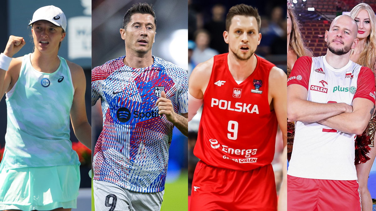 Od lewej: Iga Świątek, Robert Lewandowski, Mateusz Ponitka i Bartosz Kurek