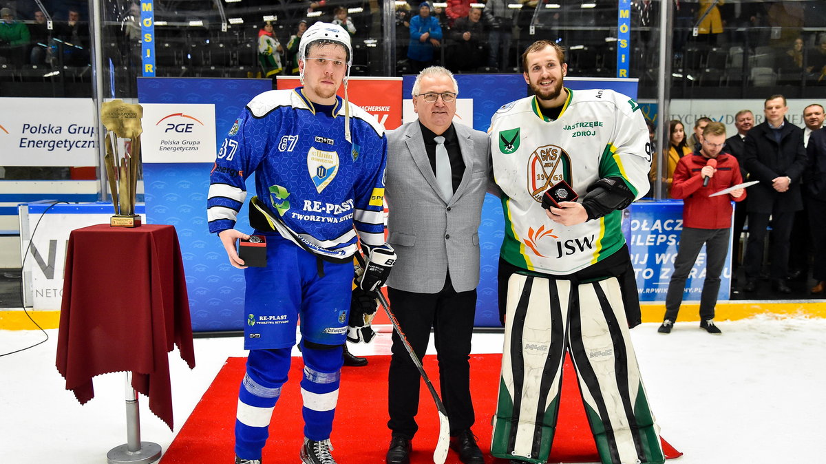 Aleksiej Trandin (Re-Plas Unia Oświęcim), Henryk Gruth i Ondrej Raszka (JKH GKS Jastrzębie)