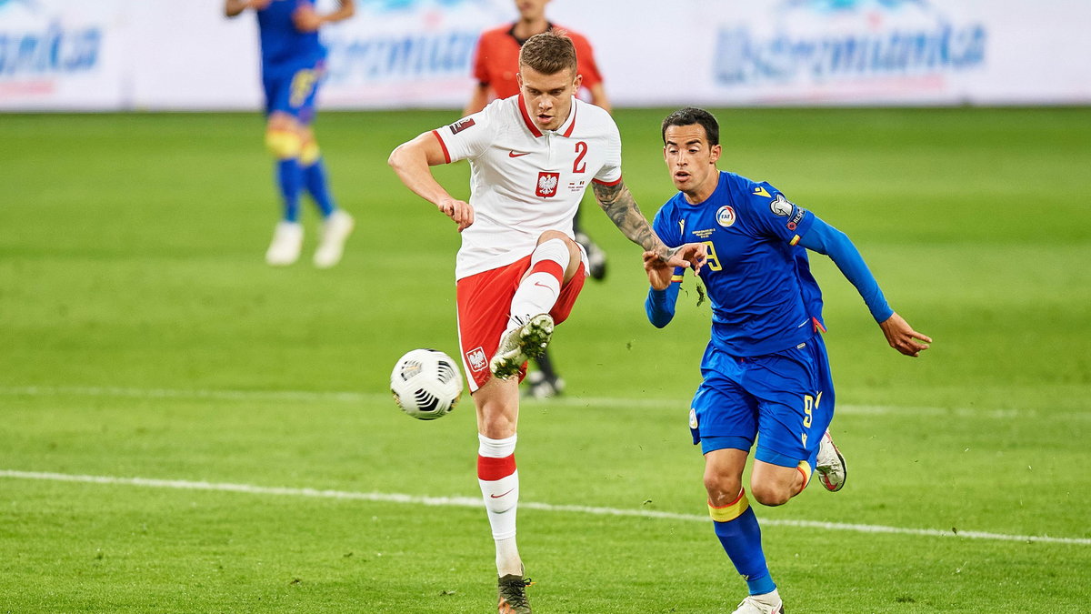 Kamil Piątkowski podczas marcowego debiutu w pierwszej reprezentacji. Polska wygrała wtedy z Andorą 3:0.