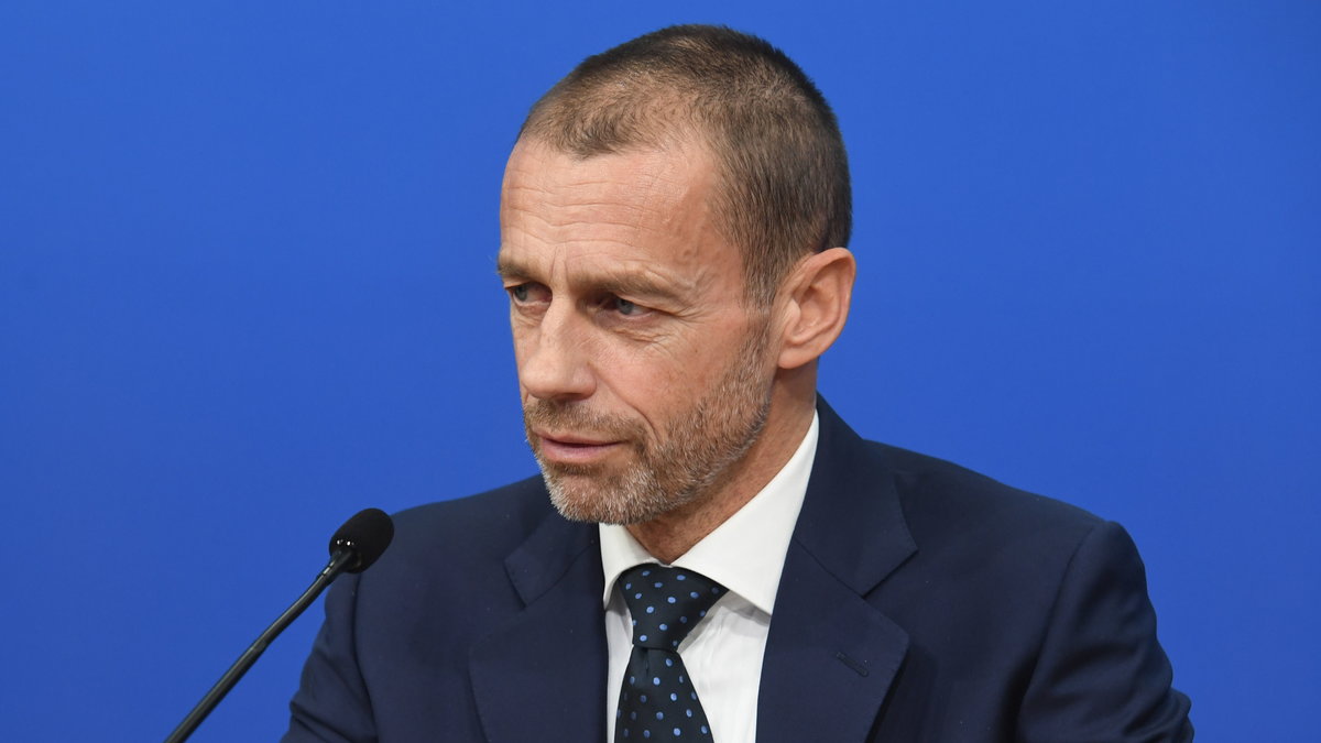 Aleksander Ceferin na konferencji UEFA (grudzień 2021 r.)