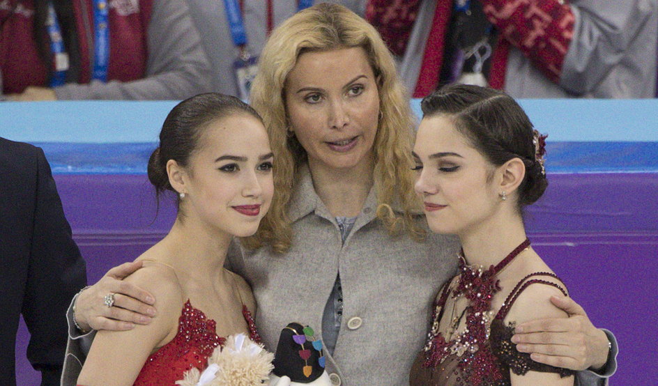 Alina Zagitowa, Eteri Tutberidze, Jewgienija Miedwiediewa podczas IO w Pjongczangu