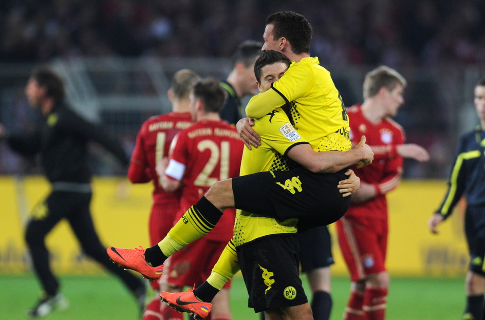 Bundesliga. 1 kwietnia 2012 Borusiia Dortmund - Bayern Monachium 1:0. Gol Roberta Lewandowskiego