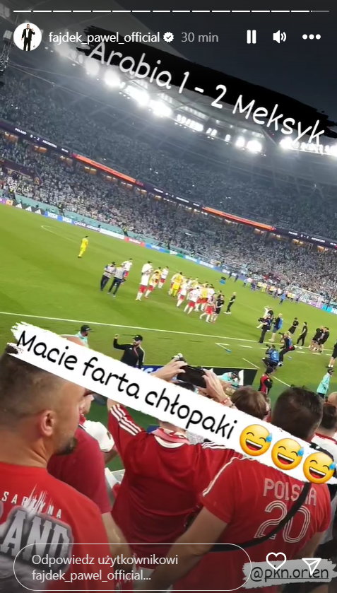 Paweł Fajdek na stadionie podczas meczu Polska - Argentyna