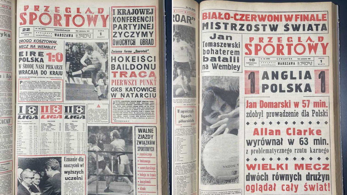 Pierwsze strony "Przeglądu Sportowego" o wielkim sukcesie Wembley '73
