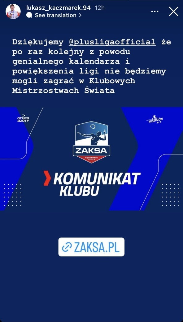 Wpis Łukasza Kaczmarka na Instagramie