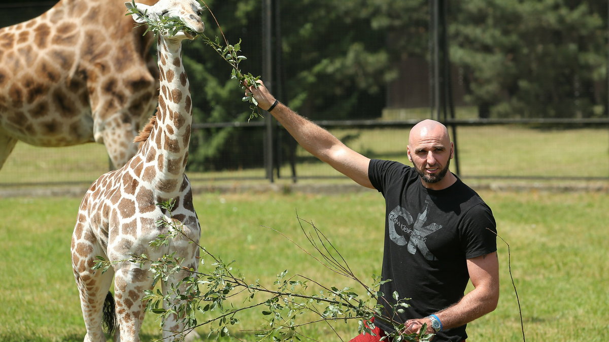 Marcin Gortat z żyrafkiem Gortatem