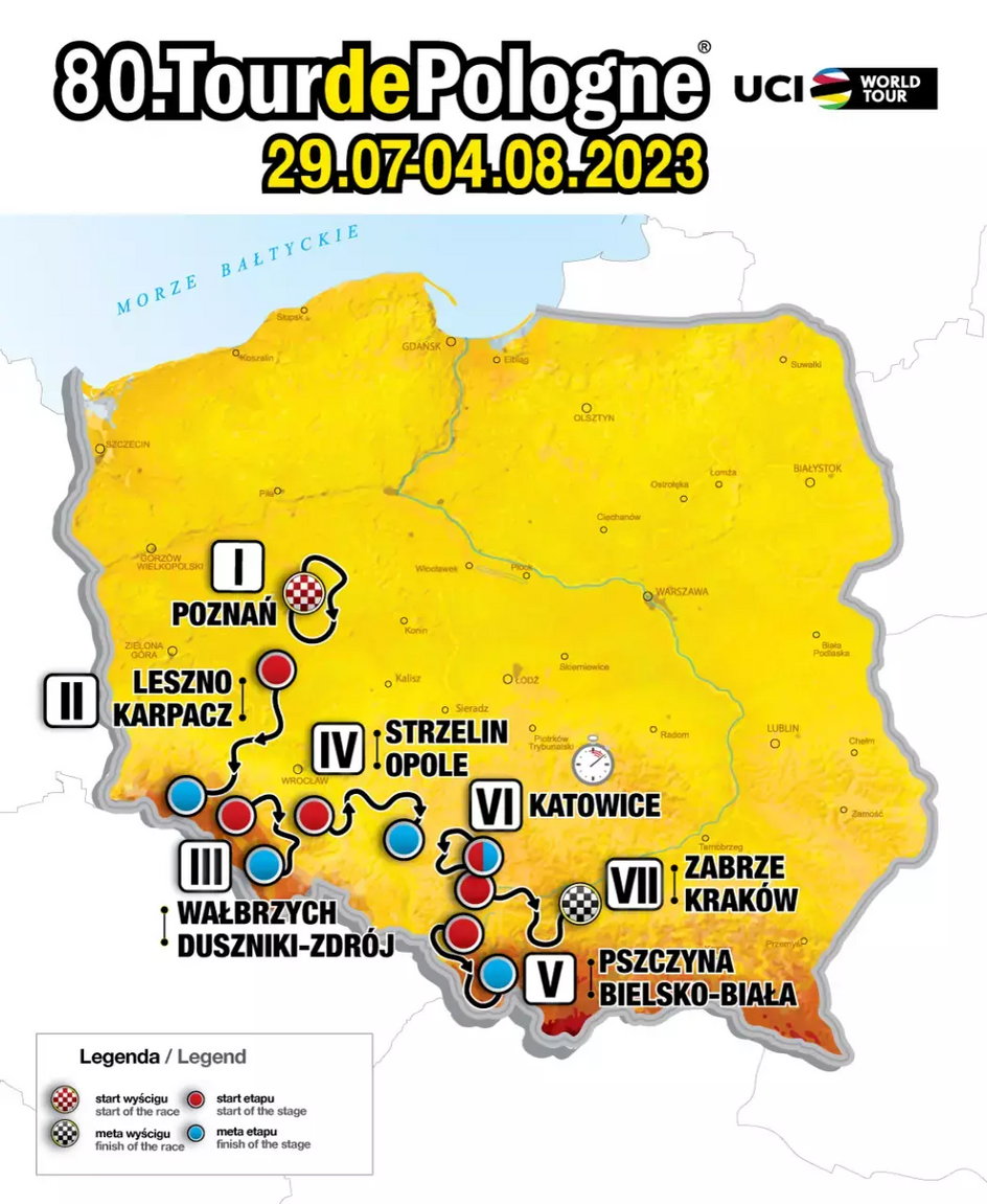 Tour de Pologne 2023. Cała trasa, mapa i terminarz. Gdzie i kiedy jadą
