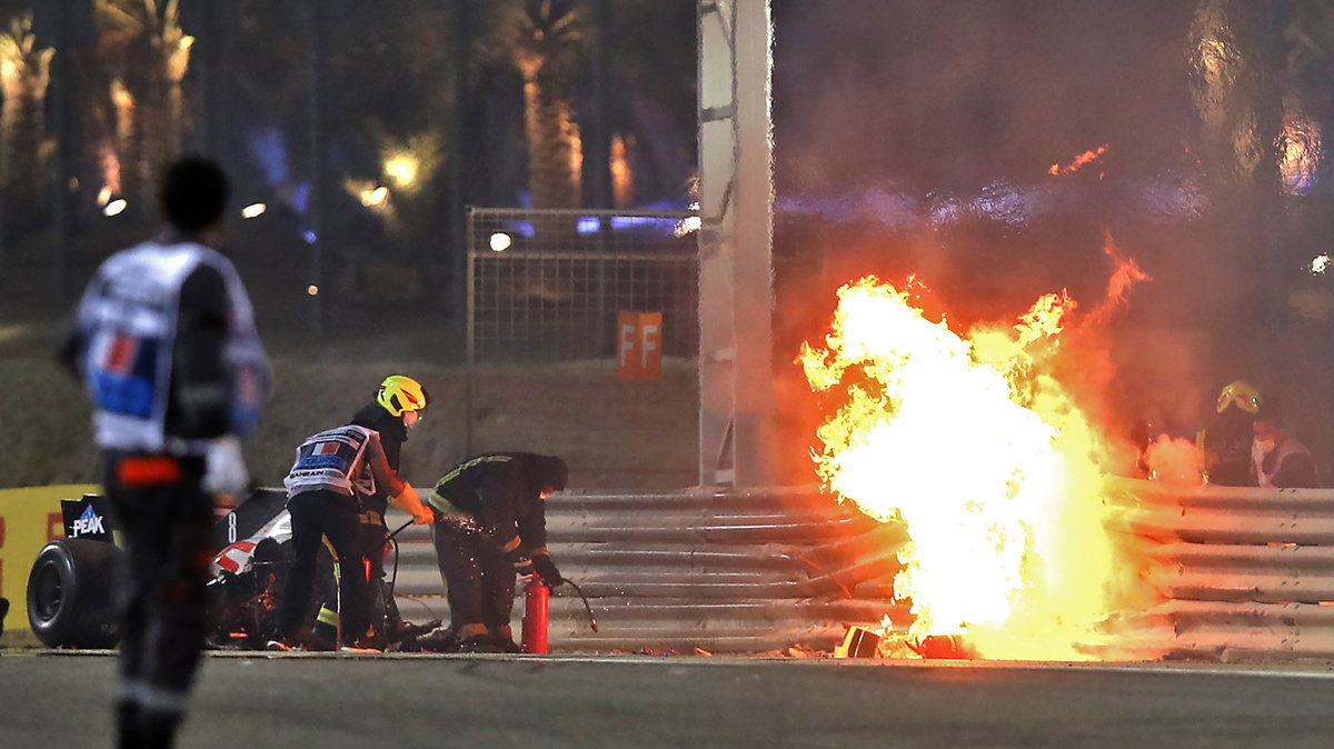 Płonący bolid Grosjeana