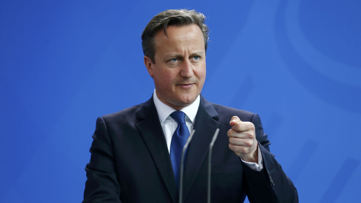 Britian's Prime Minister Cameron address news conference in Berlin