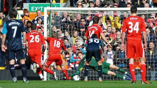 Szczęsny w meczu z Liverpoolem