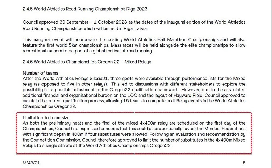Dokument, jaki otrzymaliśmy z World Athletics z 13.12.2021 r.