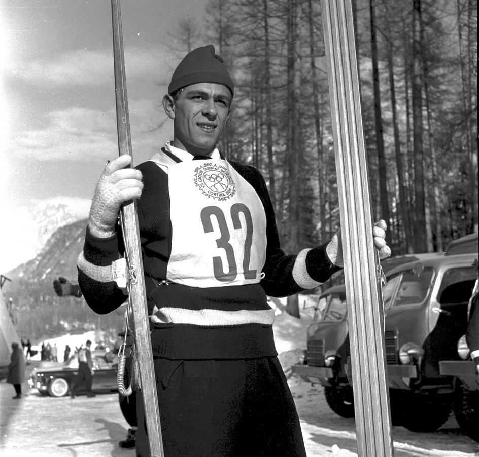 Franciszek Gąsienica-Groń podczas igrzysk w Cortinie d'Ampezzo (1956 r.)