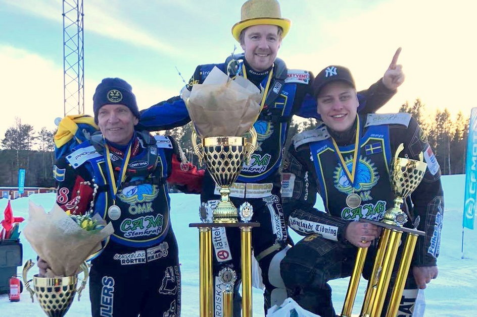 Podium Indywidualnych Mistrzostw Szwecji. Od lewej: Stefan Svensson, Martin Haarahiltunen i  Jimmy Olsén / fot.  Svemo Track Racing