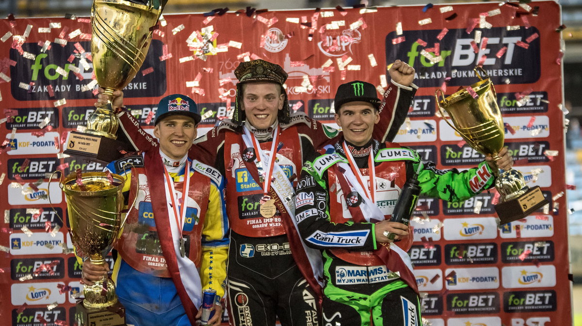 Szymon Woźniak, Przemysław Pawlicki, Patryk Dudek. Podium IMP z 2017 roku