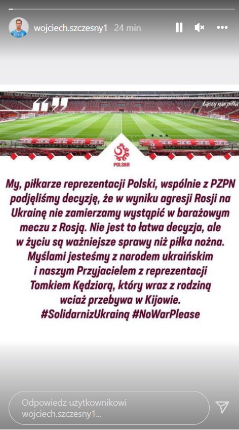 Wpis Wojciecha Szczęsnego na Instagramie