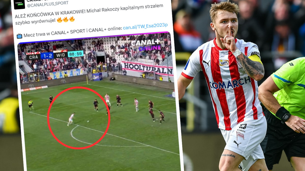 Michał Rakoczy w pięknym stylu zapewnił punkt Cracovii (x.com/CANALPLUS_SPORT)